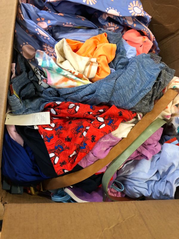 Photo 1 of ALL NEW WITH TAGS!! BOX LOT PALLET , TARGET BRAND CLOTHES, MAJORITY GIRLS / BOYS YOUTH SIZES + BABY & TODDLER CLOTHES , PAJAMAS LOUNGEWEAR & WORKOUT CLOTHING ETC VARIOUS STYLES 