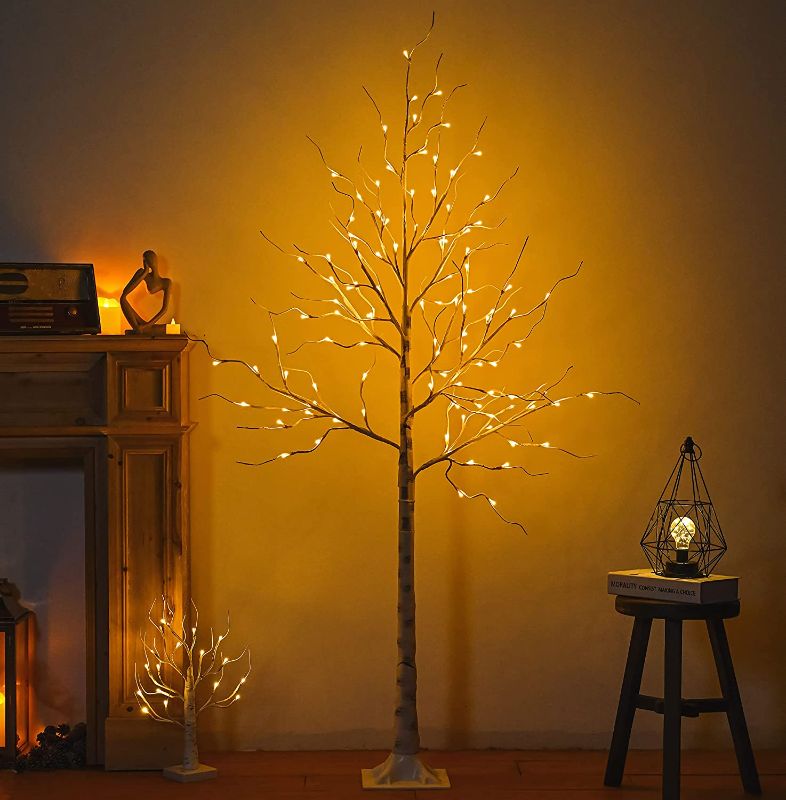 Photo 1 of 4ft--1pc Hawisphy Lighted Birch Tree, LED Artificial Birch Tree 