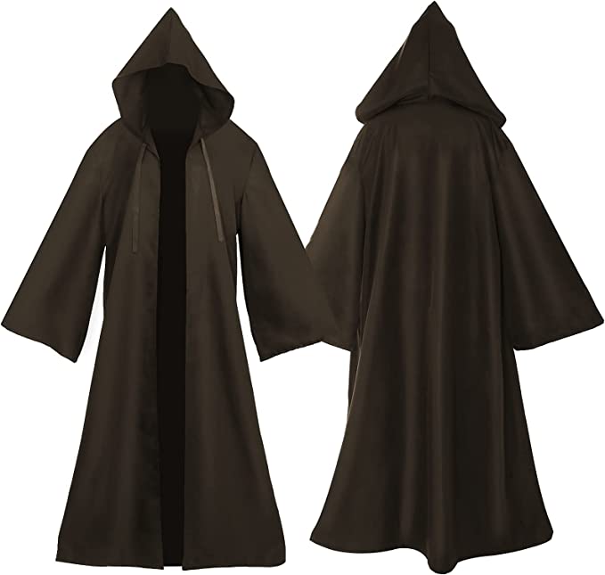 Photo 1 of Alaiyaky Men's DARK BROWN Cloak for Jedi Robe Costume Halloween Cosplay Tunic Hooded Uniform Knight Fancy Costume Adult Men SIZE XXL 
