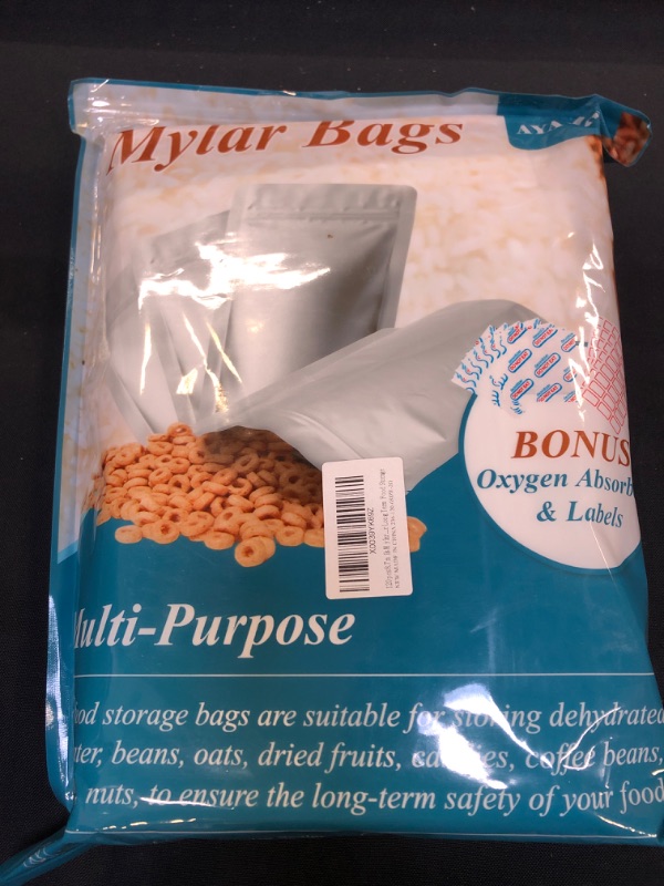 Photo 2 of 120 pcs 8.7 mils Mylar Bags for Food Storage with Oxygen Absorbers Individually Wrapped 400cc , 6 Size Mylar Bags With Gusset Bottom and Zip Close for Long Term Food Storage
