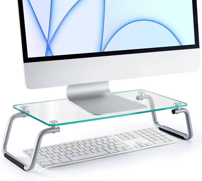 Photo 1 of Glass Monitor Stand, Monitor Stand for Desk, Clear Monitor Stand with Tempered Glass, Glass Monitor Stand Riser for Monitor/Laptop/Printer, 4.7 inch Height- LORYERGO
