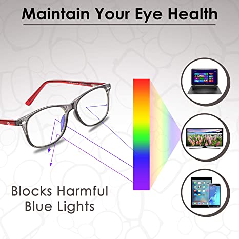 Photo 2 of Blue Light Blocking Glasses Girls & Boys | Anti Eyestrain Blue Light Glasses Kids Computer Gaming Glasses (Ages 3-10) | Flexible Grey Square Frames with Red Temples Video Phone Screen Eyeglasses
