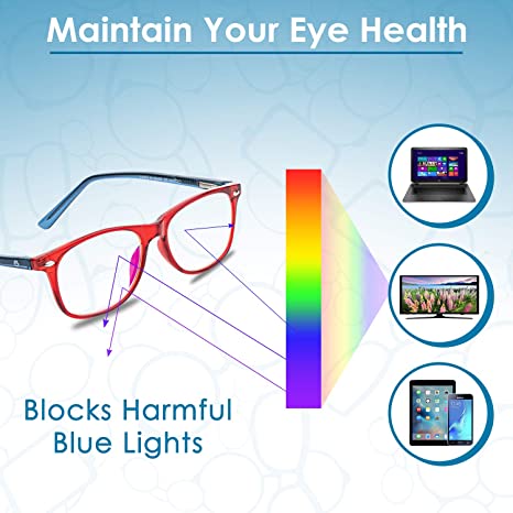 Photo 2 of Blue Light Blocking Glasses Girls & Boys | Anti Eyestrain Blue Light Glasses Kids Computer Gaming Glasses (Ages 3-10) | Flexible Grey Square Frames with Red Temples Video Phone Screen Eyeglasses