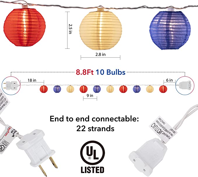 Photo 3 of 4th of July Lights - Minetom Lantern String Lights, 6.7 Feet 10 Waterproof Nylon Lantern Hanging Globe Light, Plug in Connectable Decorative Lights for Independence Day Garden Fourth of July Decor