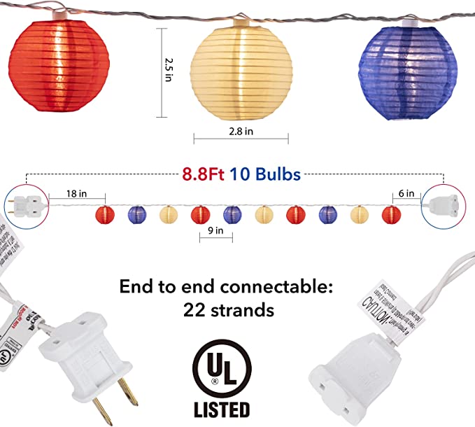 Photo 2 of 4th of July Lights - Minetom Lantern String Lights, 6.7 Feet 10 Waterproof Nylon Lantern Hanging Globe Light, Plug in Connectable Decorative Lights for Independence Day Garden Fourth of July Decor