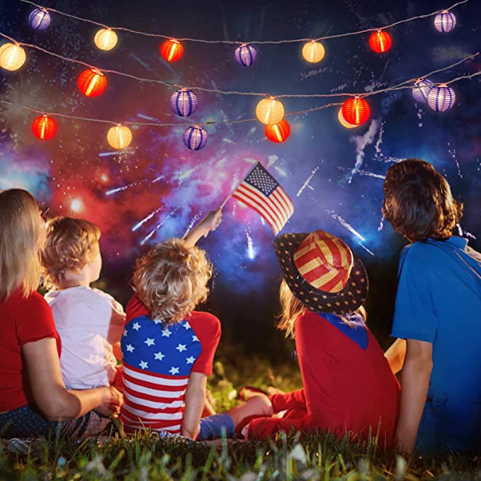 Photo 1 of 4th of July Lights - Minetom Lantern String Lights, 6.7 Feet 10 Waterproof Nylon Lantern Hanging Globe Light, Plug in Connectable Decorative Lights for Independence Day Garden Fourth of July Decor