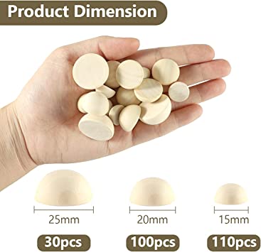 Photo 3 of 240 Pieces Half Wooden Beads, 3 Size Split Wood Balls Circle Wood Half Spheres Unfinished Natural Wooden Beads for DIY Crafts Arts Supplies Ornaments Wreaths Painting (15 mm, 20 mm, 25 mm)