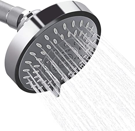 Photo 1 of Cobbe High Pressure Shower Head, 4 Inches 5-Setting Rain Fixed Showerhead with Adjustable Metal Swivel Ball Joint, High Flow Shower Head Tool-Free to Enjoy Life
