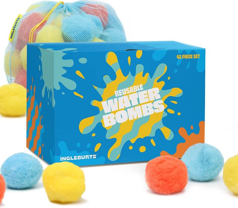 Photo 1 of INGLEBURTS Reusable Water Balloons X-Large (3”) Splash Water Balls for Pool and Outdoor Backyard Games. (42 Pieces) ( BOX HAS MINOR DAMAGE ) 
