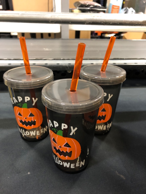Photo 2 of 3Pack----12oz Plastic Happy Halloween Tumbler with Straw - Hyde & EEK! Boutique