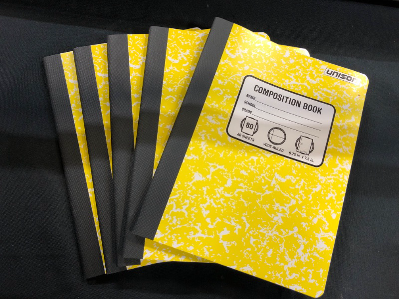 Photo 2 of Bundle of 5 Wide Ruled Marbled Composition Notebooks; Yellow