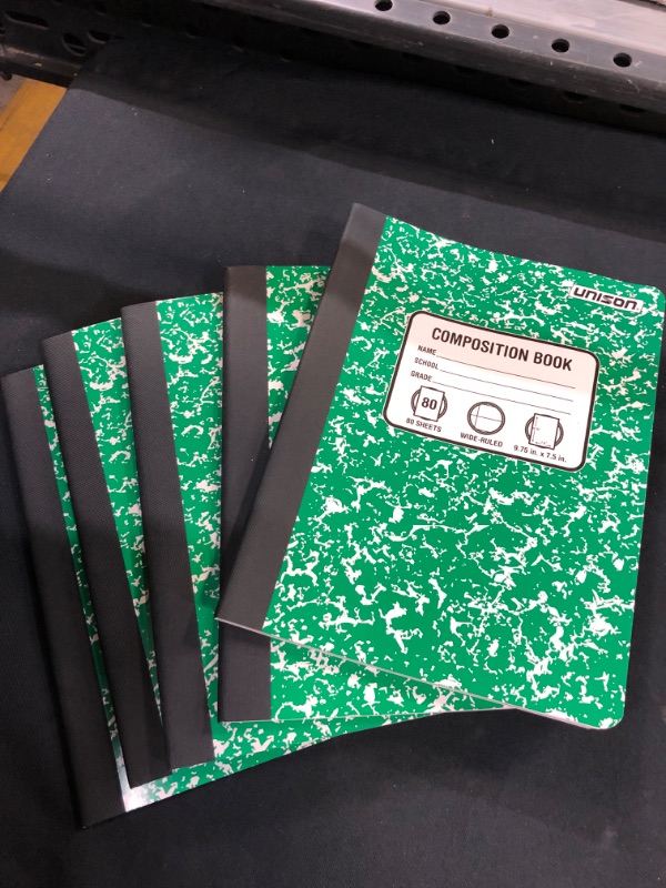 Photo 1 of Bundle of 5 Wide Ruled Marbled Composition Notebooks; Green