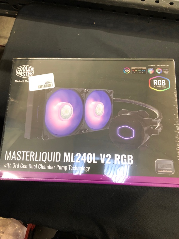 Photo 3 of CoolerMaster MasterLiquid ML240L RGB V2, Close-Loop AIO CPU Liquid Cooler, 3rd Gen Dual Chamber Pump, 240 Rad, SickleFlow 120mm PWM, RGB Lighting for AMD Ryzen AM5/AM4/Intel LGA1700*/1200/115X 240mm Radiator ML240L RGB V2 - FACTORY SEALED