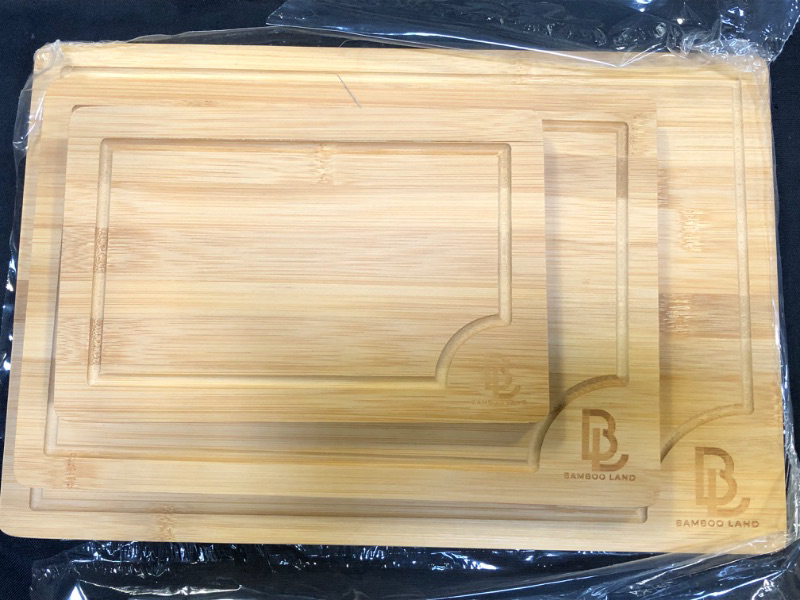 Photo 1 of BAMBOO LAND (3 PCS) Cutting Board Set for Kitchen, Chopping Boards with 3 Multifunctional Veggie and Fruit Peelers for Kitchen, set of 3 Charcuterie boards, Meat Cutting Board, Vegetable Cutting Board
