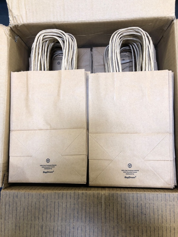 Photo 2 of BagDream Kraft Paper Bags 100Pcs 5.25x3.75x8 Inches Small Paper Gift Bags with Handles Bulk