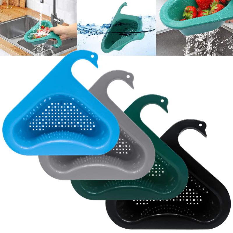 Photo 1 of 4 PCS Swan Drain Basket for Kitchen Sink, Multifunctional Kitchen Sink Strainer,Kitchen Triangular Sink Filter, Swan Drain Basket for Kitchen Sink Hangs on Faucet Fits All Sink Black, Grey, Green, Blue