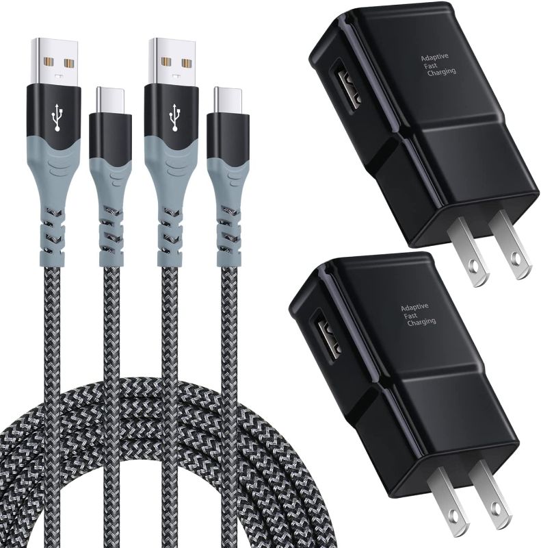 Photo 1 of Adaptive Fast Charging Wall Charger Kit Set with USB C Cable 10ft, Excgood USB Fast Charger Type C Charger Compatible with Samsung Galaxy S8/9+/10e,Note 8/9,A13/A12/A03s (2chargers+2cables)-Black
