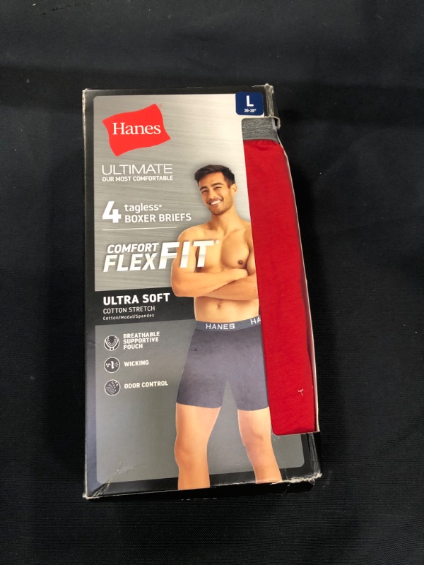 Photo 2 of Hanes Ultimate Men's Comfort Flex Fit Ultra Soft Cotton Modal Blend Boxer Brief 4-Pack SIZE L 
