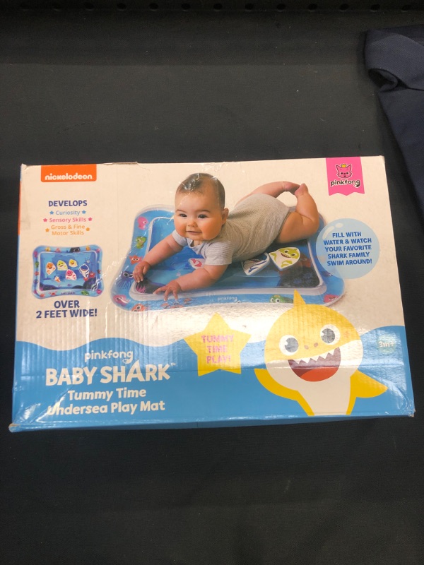 Photo 2 of Baby Shark Tummy Time Water Filled Play Mat – Infant Toys to Help Learn How to Crawl – Baby Shark Official ( USED ITEM ) ( BOX HAS MINOR DAMAGE ) 
