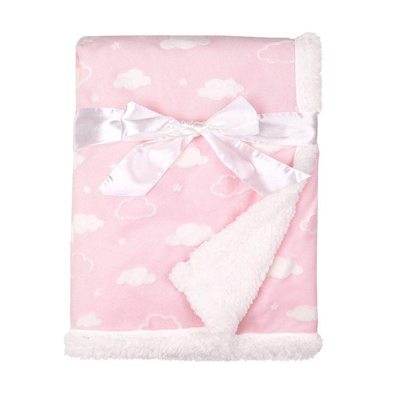 Photo 1 of American Baby Company Heavenly Soft Chenille Sherpa Receiving Blanket, 3D Pink Cloud, 30" x 35", for Girls
