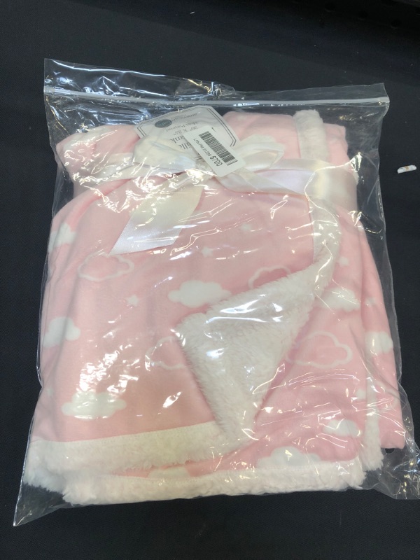 Photo 2 of American Baby Company Heavenly Soft Chenille Sherpa Receiving Blanket, 3D Pink Cloud, 30" x 35", for Girls
