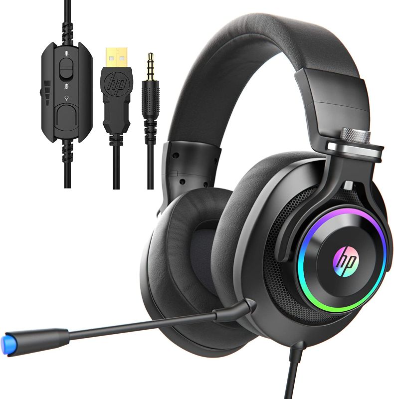 Photo 1 of HP Wired Gaming Headphones Xbox One Headset with Surround Sound, RGB LED Lighting, Noise Isolating Over Ear Gaming Headset with Adjustable Mic, for PS5,PS4, Xbox One, Nintendo Switch, PC, Laptop-Black
