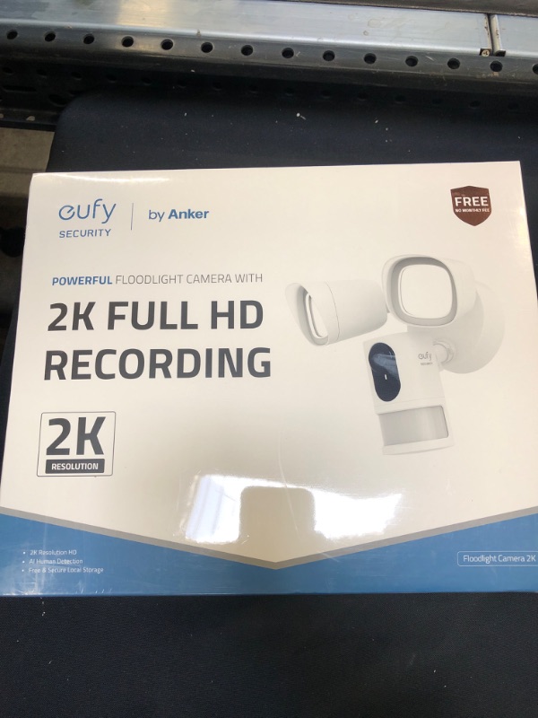 Photo 2 of eufy Floodlight Cam 2, 2K, Built-in AI, 2-Way Audio, No Monthly Fees, 2,500-Lumen Brightness, Weatherproof, HomeBase Not Compatible, (Existing Outdoor Wiring and Junction Box Required) FACTORY SEALED 
