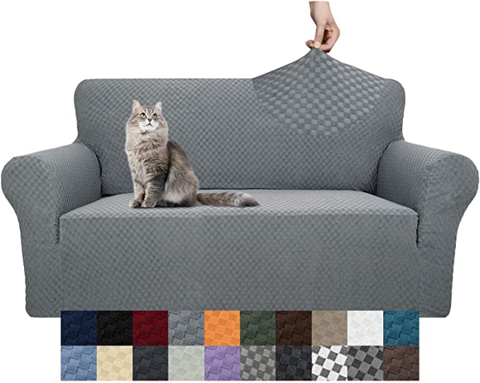 Photo 1 of YEMYHOM Couch Cover Latest Jacquard Design High Stretch Sofa Covers for 2 Cushion Couch, Pet Dog Cat Proof Loveseat Slipcover Non Slip Magic Elastic Furniture Protector (Medium, Light Gray)