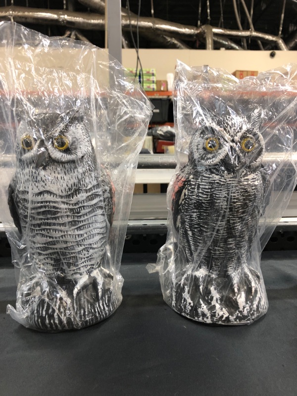 Photo 3 of 2 Pack Plastic Owl,Garden Owl Scarecrows for Bird,Fake Owl Statue