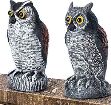 Photo 2 of 2 Pack Plastic Owl,Garden Owl Scarecrows for Bird,Fake Owl Statue