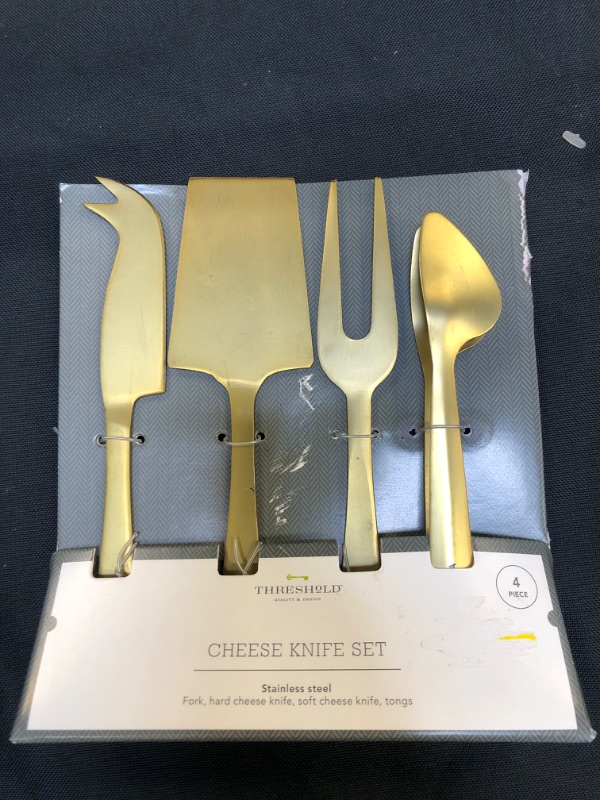 Photo 2 of 4pc Stainless Steel Cheese Serving Set Gold - Threshold™ ( ITEM HAS MINOR DAMAGE ) 

