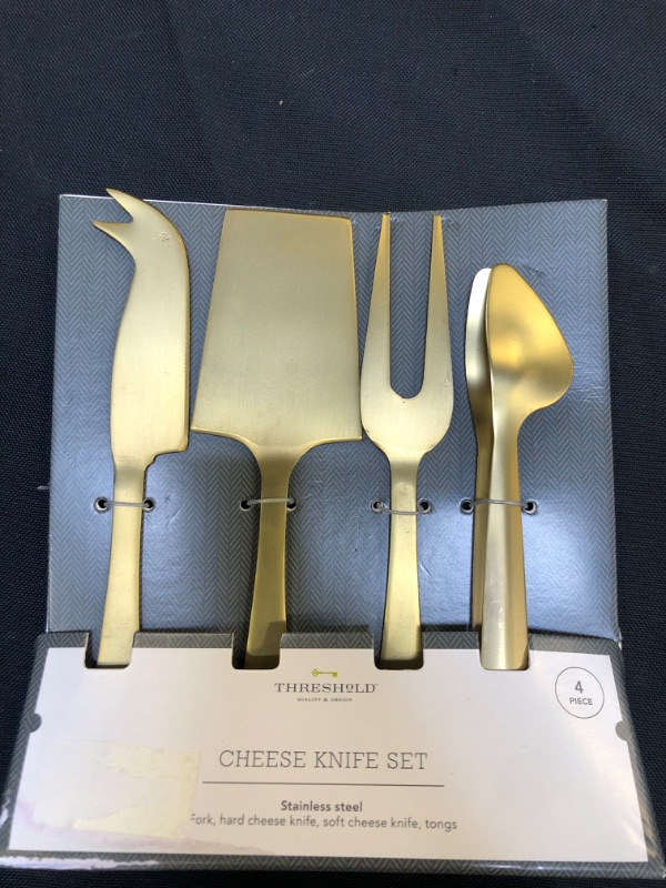 Photo 2 of 4pc Stainless Steel Cheese Serving Set Gold - Threshold™

