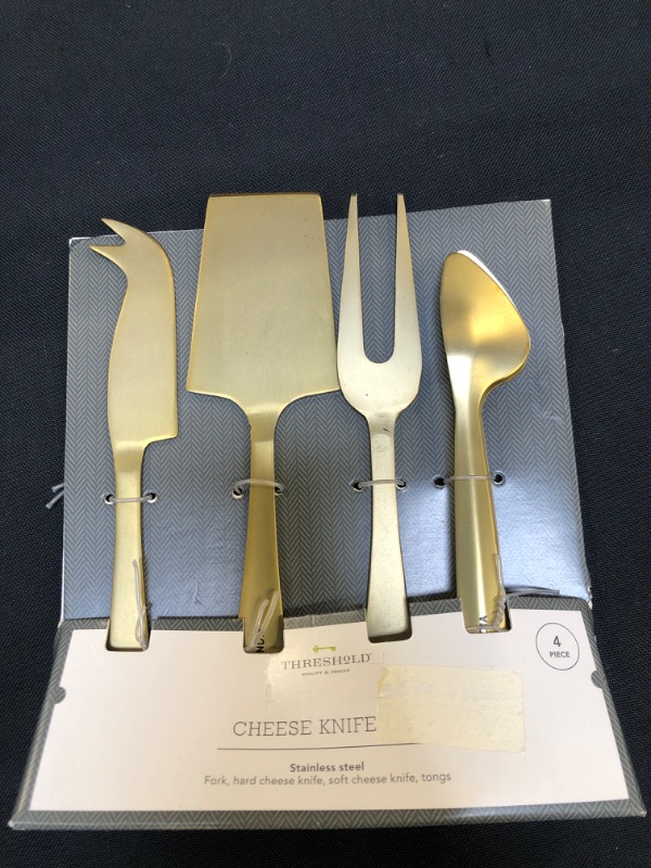 Photo 2 of 4pc Stainless Steel Cheese Serving Set Gold - Threshold™

