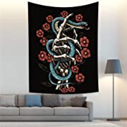 Photo 1 of Baiyiguiyi Hand Skeleton Tapestry Horror Snake Tapestry Flannel Wall Art Finger Bones Trippy Gothic Floral Skull Wall Hanging for Bedroom Decor 71 x 93 Inches
