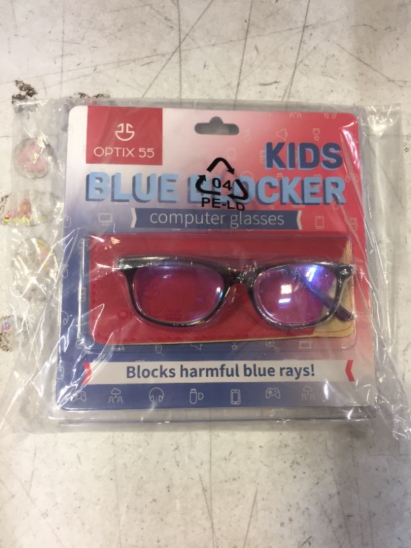 Photo 2 of Blue Light Blocking Glasses Girls & Boys | Anti Eyestrain Blue Light Glasses Kids Computer Gaming Glasses (Ages 3-10) | Flexible Grey Square Frames with Red Temples Video Phone Screen Eyeglasses
