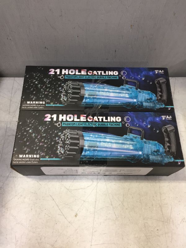 Photo 2 of 2Pcs 21 Hole Bubble Gun with Bubble Solution for Kids That Can Make Massive Bubbles, Electronic Automatic Bubble Blower with Lights,as Summer Gifts for 3 4 5 6 7 8 9 10 Year Old Boys Girls Toddler
