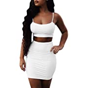 Photo 1 of XXTAXN Women's 2 Piece Outfits Sexy Bodycon Spaghetti Strap Crop Top with Mini Skirt Set
SMALL
