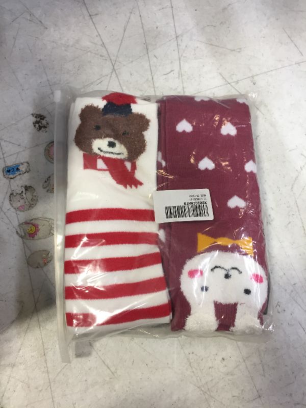 Photo 2 of Flanhiri Kids Toddler Girls Knee High Socks Cartoon Animal Warm Cotton Stockings
