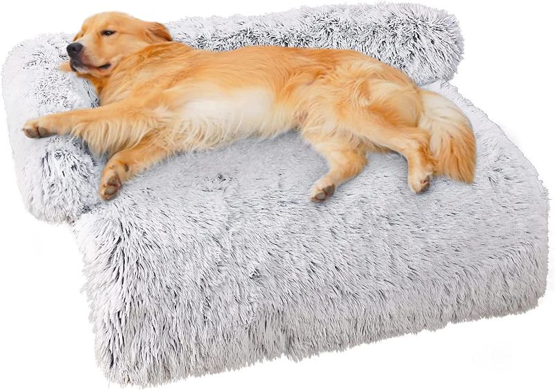 Photo 1 of  **BRAND NEW**  LMUGOOS Calming Dog Beds with Cushion,Fluffy Plush Dog Couch Cover Protector,Washable Pet Sofa for Small Medium Dogs(Light Grey,45x35x7)
