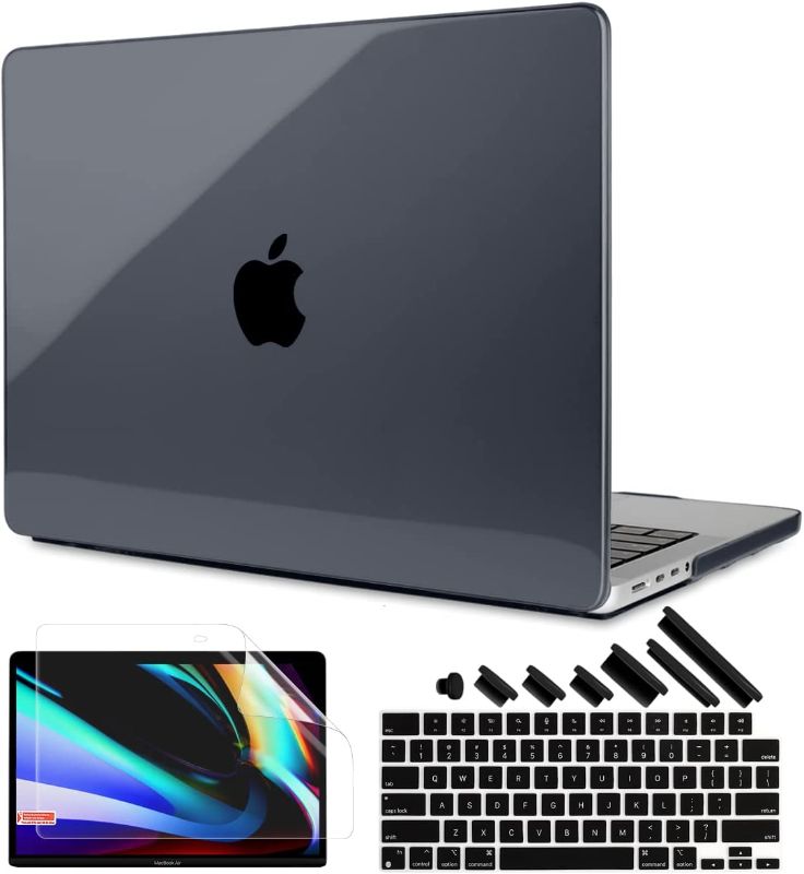 Photo 1 of TWOLSKOO for MacBook Pro 14 inch Case 2022 2021 Release A2442, Glossy Hard Shell Case & Keyboard Cover & Screen Protector Compatible with New MacBook Pro 14 inch M1 Pro/Max, Crystal Black
