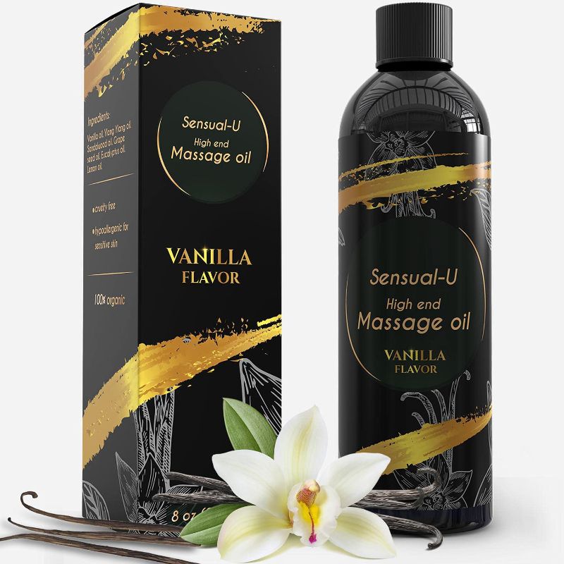 Photo 1 of Essential Massage Oil with Nourishing Vanilla & Clove Oils for Men, Women, Couples – 100% Organic Natural Edible Oil for Muscle Care, Pain and Stress Relief & Full Body Therapy
