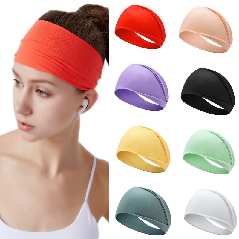 Photo 1 of ZUOSIVNAT 8 Pack Headbands for Womens Yoga Workout Hair Bands for Sports Sweat Wide Hair Running Sweat Band Hairband Hair Wrap for Girls
