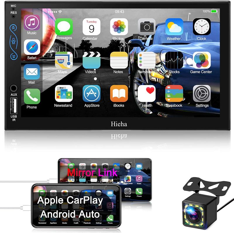 Photo 1 of Hieha Car Stereo Compatible with Apple Carplay and Android Auto, 7 Inch Double Din Car Stereo with Bluetooth, Touch Screen Car Radios MP5 Player with A/V Input, Backup Camera, Mirror Link, SWC
