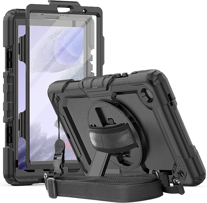 Photo 1 of Herize Samsung Galaxy Tab A7 Lite Case 2021 with Screen Protector | Tab A7 Lite 8.7 Inch Case SM-T225/T220 | Full Body Shockproof Durable Rugged Rubber Protective Case W/Hand Strap Shoulder Strap
