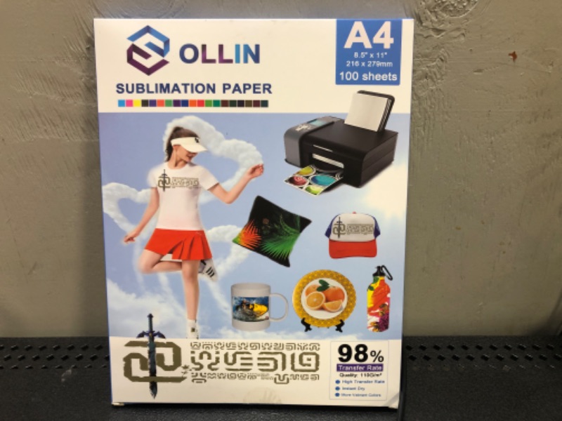 Photo 2 of OLLIN A4 Sublimation Paper 100 Sheets, 8.5" x 11" Size For EPSON CANON HP All Inkjet Printer With Sublimation Ink For Heat Transfer to T-Shirts and Ceramic Mugs