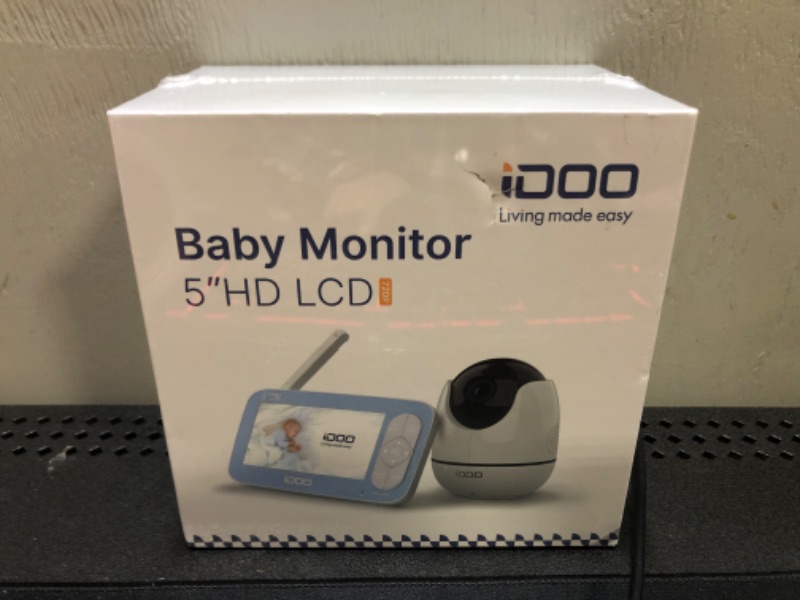 Photo 2 of iDOO Baby Monitor with Camera and Audio, Video Baby Monitor no WiFi with Night Vision, 720P 5" HD Color Display, Remote Pan-Tilt-Zoom, 900 ft Long Range, Two-Way Talk, Room Temperature, Lullabies Blue