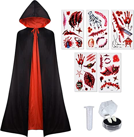 Photo 1 of ELECLAND Halloween Vampire Cape Set with Vampire Teeth Halloween Scar Tattoo Halloween Cloak
