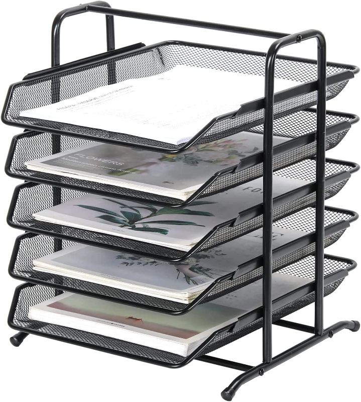 Photo 1 of PAG Letter Tray Metal Desktop File Organizer Mail Sorter with 5 Sliding Trays for Office, Black
