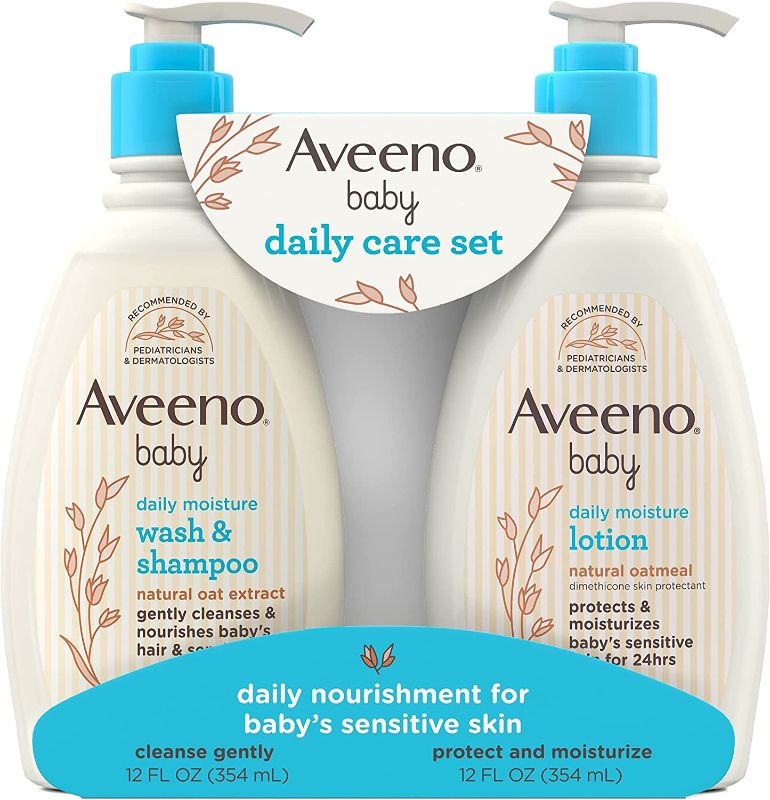 Photo 1 of Aveeno Baby Daily Care Gift Set with Natural Oat Extract & Oatmeal, Contains Daily Moisturizing Body Lotion & Gentle 2-in-1 Baby Bath Wash & Shampoo, Hypoallergenic & Paraben-Free, 2 Items
