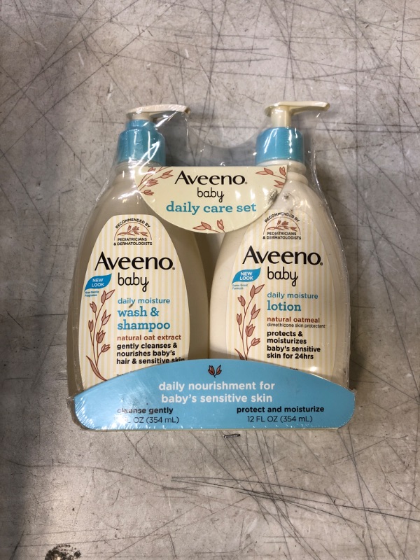 Photo 2 of Aveeno Baby Daily Care Gift Set with Natural Oat Extract & Oatmeal, Contains Daily Moisturizing Body Lotion & Gentle 2-in-1 Baby Bath Wash & Shampoo, Hypoallergenic & Paraben-Free, 2 Items
